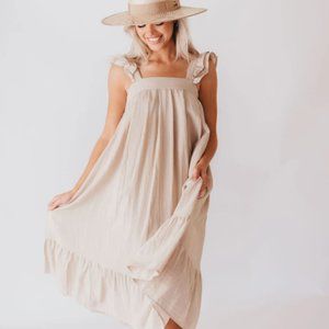 Doll Face Ruffle Dress in Taupe